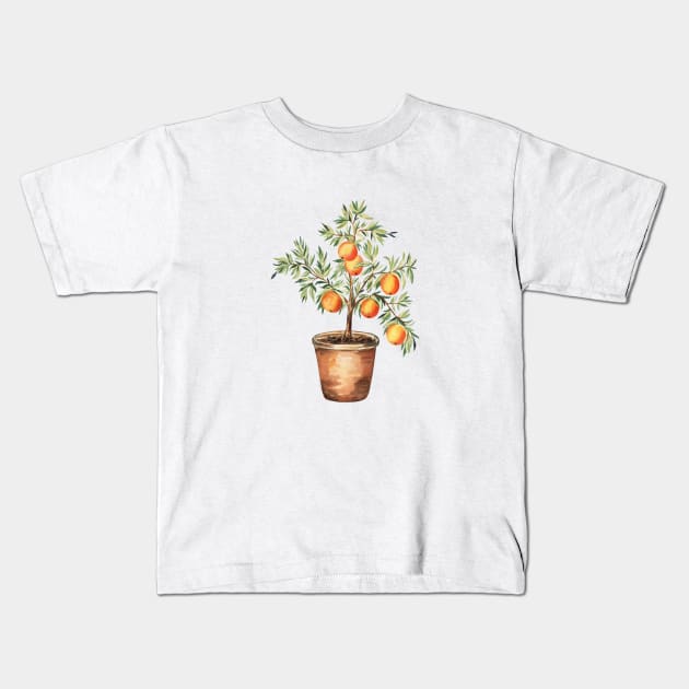 Orange tree in the pot Kids T-Shirt by Flowersforbear